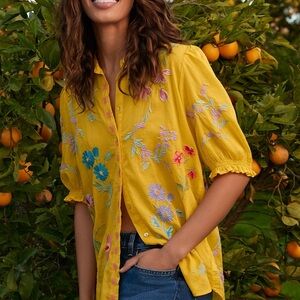 Johnny Was Evangeline Smocked Lisbon Shirt Embroidered Blouse Puff
Sleeve Size S
